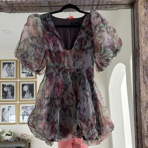 Urban Outfitters Floral Chiffon Puff Sleeve Bubble Mini Dress